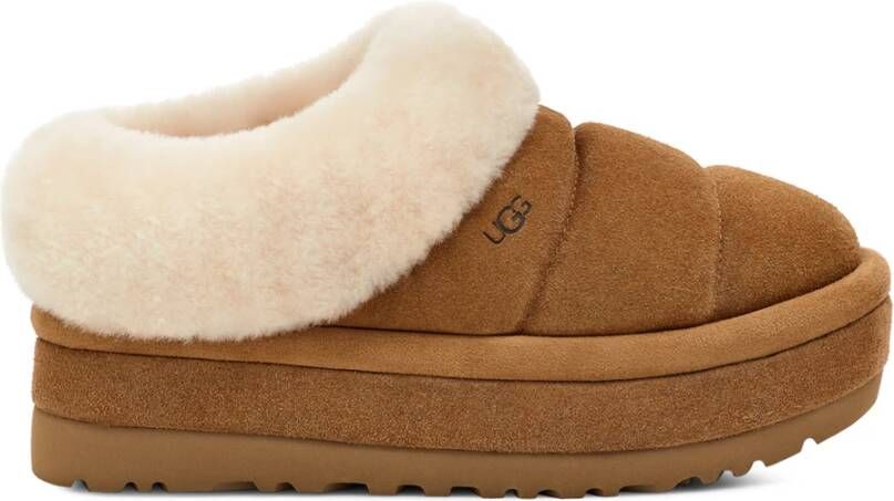 Ugg Bruine Suède Sandalen met Schapenvacht Kraag Brown Dames