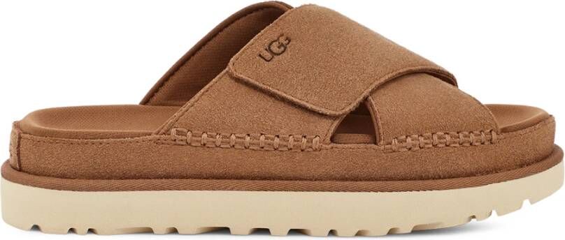 UGG Slippers Dames W Goldenstar Cross Slide Maat: 42 5 Materiaal: Suède Kleur: Cognac