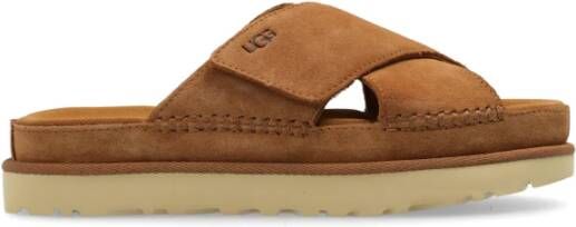 UGG Slippers Dames W Goldenstar Cross Slide Maat: 39 Materiaal: Suède Kleur: Cognac