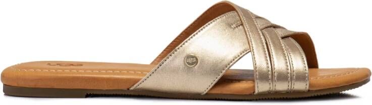 UGG Slippers Dames W Kenleigh Slide Maat: 39 Materiaal: Leer Kleur: Goud