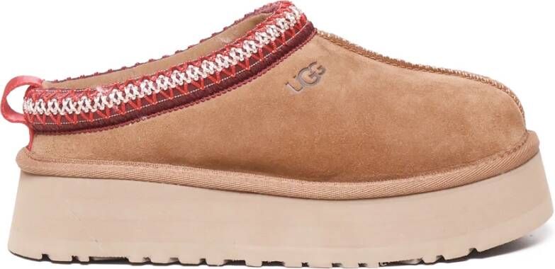 Ugg Kameel Suède Sandalen met Stoffen Rand Brown Dames