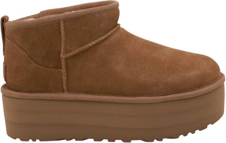 UGG Vachtlaarzen Dames W Classic Ultra Mini Platform Maat: 38 Materiaal: Suède Kleur: Cognac