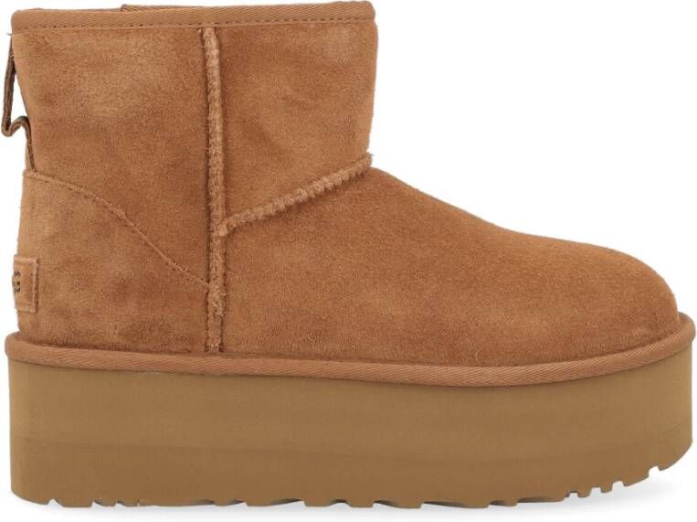 Ugg Klassieke Mini Platform Suède Laars Beige Dames