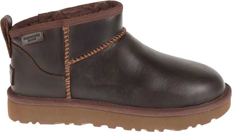 Ugg Klassieke Ultra Mini Leren Regenlaarzen Brown Dames