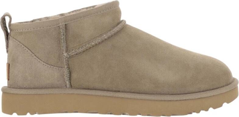 Ugg Leren enkellaarzen met reliëf stiksels Beige Dames