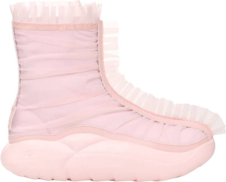 Ugg Mesh Overlay Ruffle Short Boots Franjes Pink