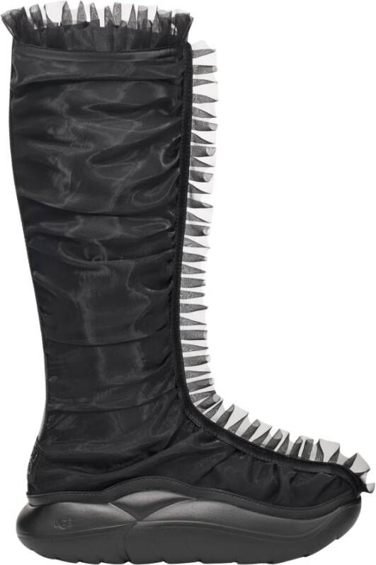 Ugg Mesh Overlay Ruffle Tall Boots Franjes Black Dames