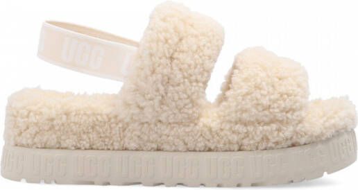 Ugg Schapenvacht Pantoffels Natuurlijk Leer Ecru Beige Dames