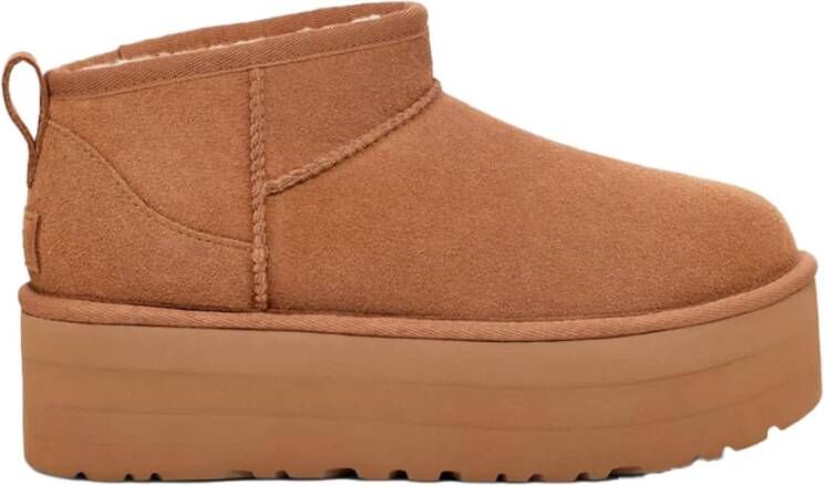 UGG Vachtlaarzen Dames W Classic Ultra Mini Platform Maat: 41- Materiaal: Suède Kleur: Cognac