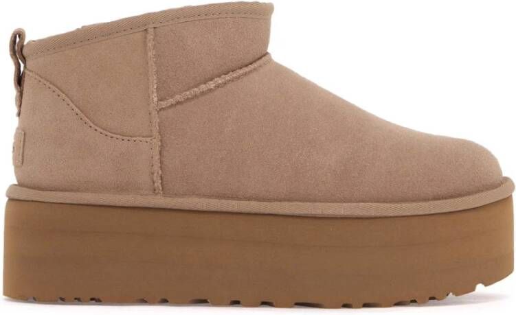 Ugg Stijlvolle Platform Enkellaarzen Beige Dames