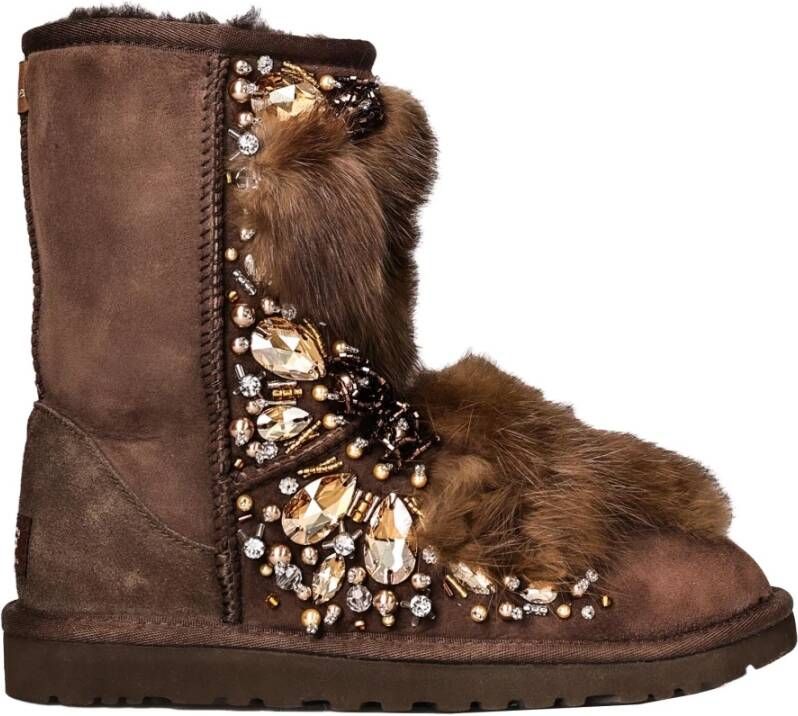 Ugg Suède Enkellaarzen met Stenen Brown Dames