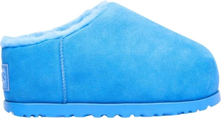 Ugg Suede Shearling Slides Flatform Sole Blue Heren