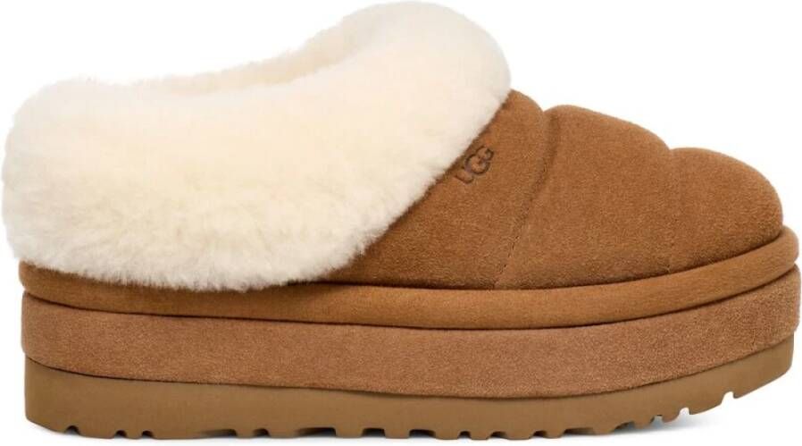 Ugg Bruine Suède Sandalen met Schapenvacht Kraag Brown Dames