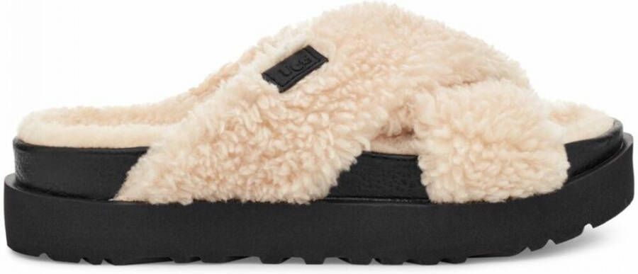 Ugg Fuzz Sugar Cross Slide Natural Black Muilen