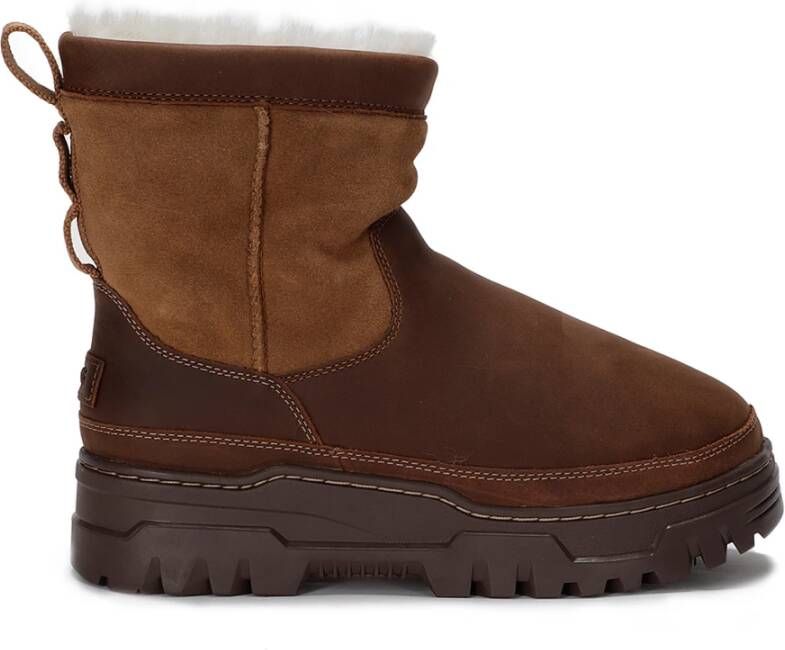 Ugg Waterdichte Shearling Gevoerde Ronde Neus Laarzen Brown Heren