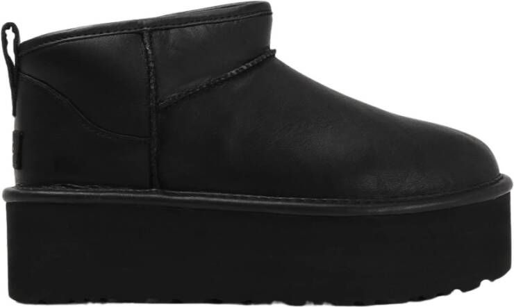 Ugg Zwarte Leren Platform Mini Laars Black Dames