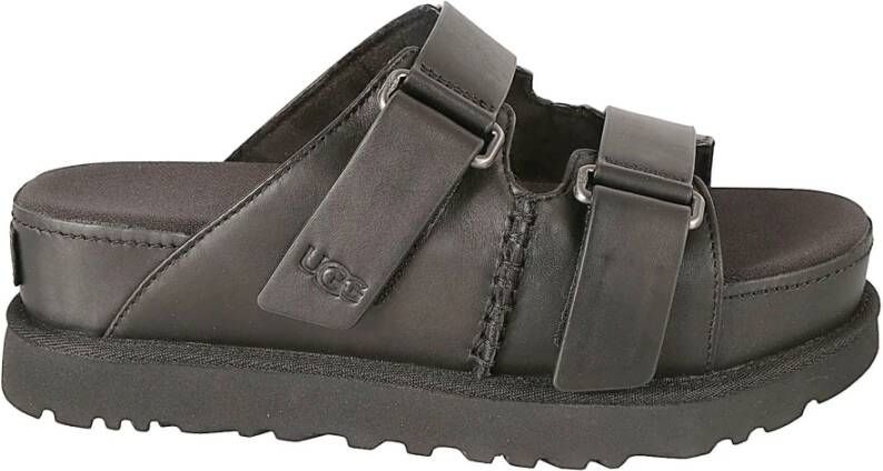 Ugg Zwarte Leren Sandalen met Plateauzool Black Dames