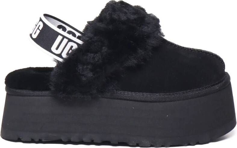 Ugg Zwarte suède en wollen slipper sandaal met 5 cm sleehak Zwart Dames