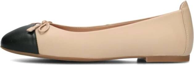 Unisa Beige Zwarte Leren Ballerina's Beige Dames