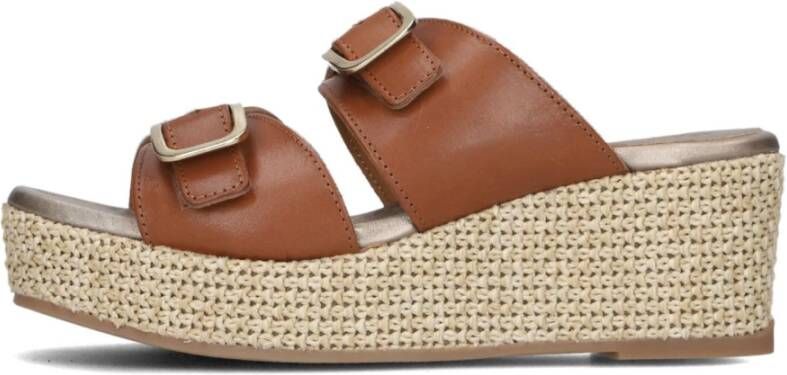 Unisa Bruine Plateau Slipper met Gouden Accenten Brown Dames