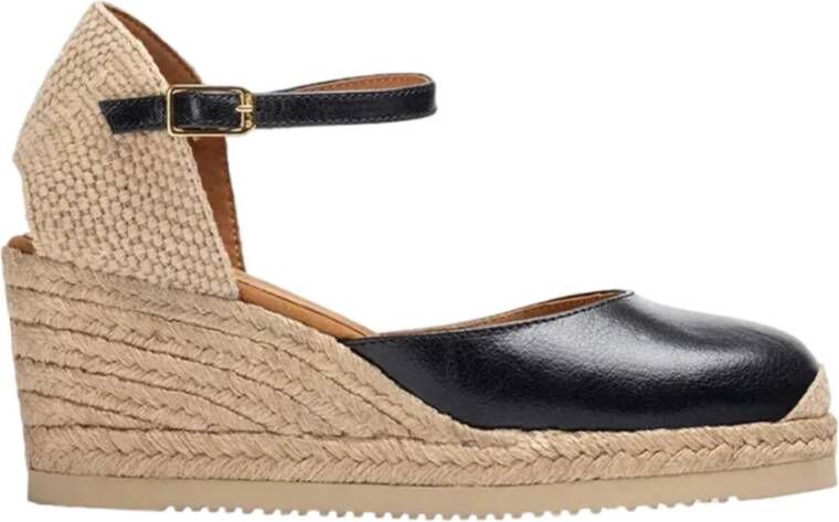 Unisa Casual Zwarte Leren Espadrilles Black Dames