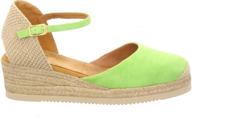 Unisa Groene Leren Sleehak Sandalen Green Dames