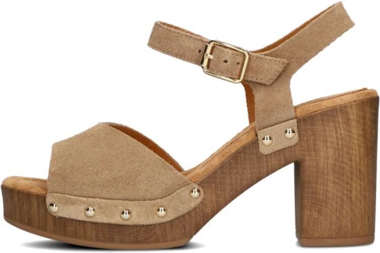 Unisa Stijlvolle Taupe Suède Sandalen met Houten Hak Beige Dames