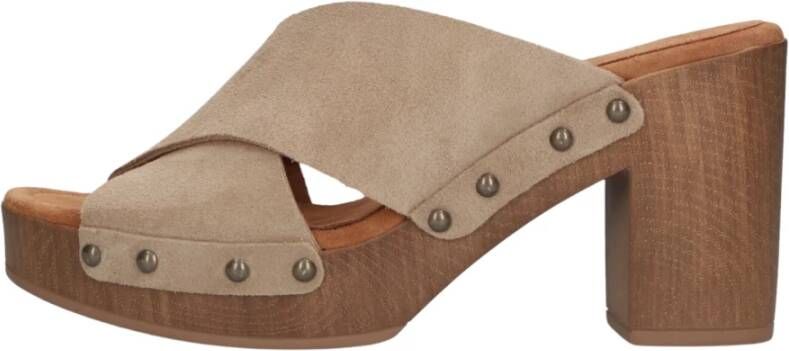 Unisa Taupe Suede Klomp Muiltjes Tapia Beige Dames