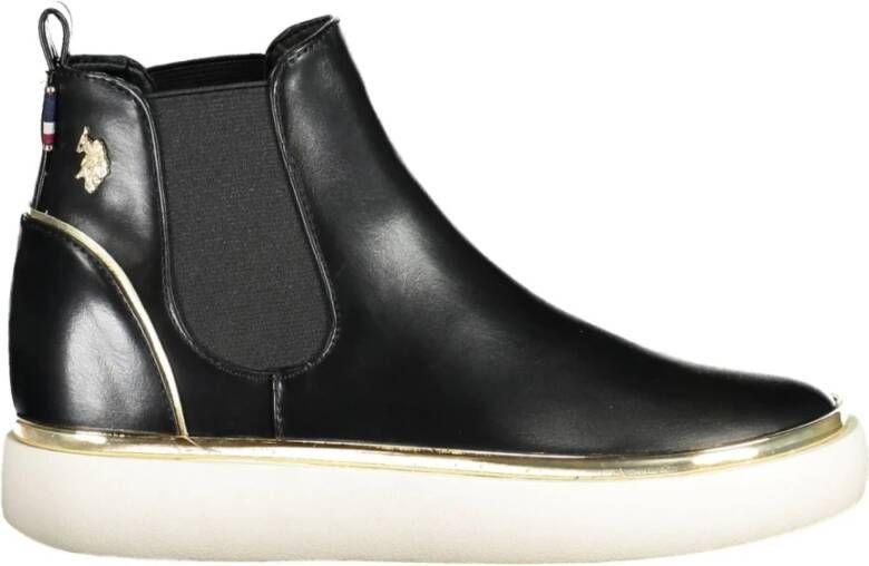 U.s. Polo Assn. Elegante lage zwarte enkellaarsjes met elastische zijpanelen Black Dames