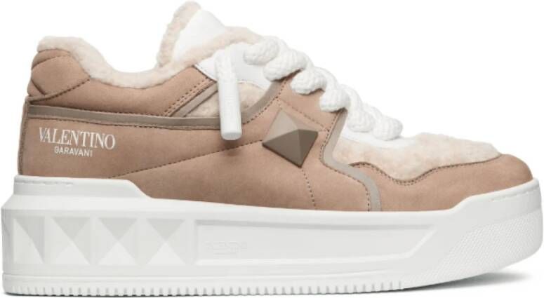 Valentino Beige Suède Logo Print Sneakers Beige Dames