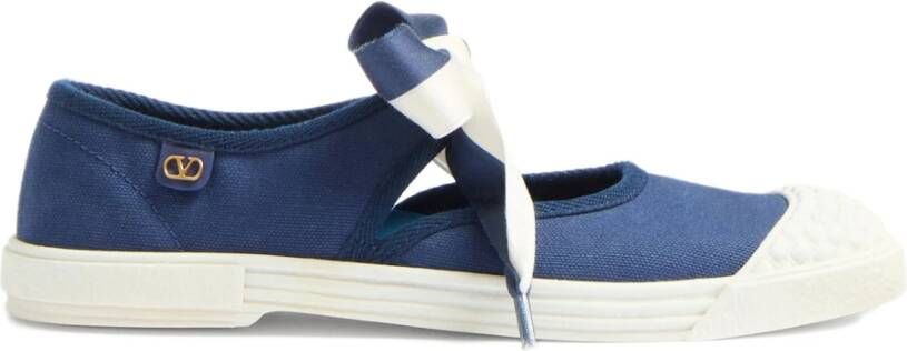 Valentino Garavani Blauwe platte schoenen met VLogo-detail Blue Dames