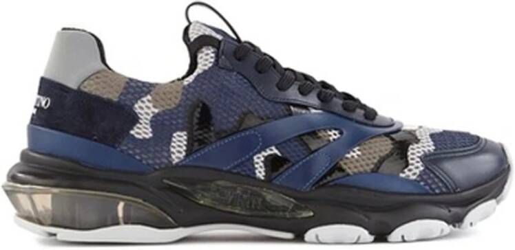 Valentino Garavani Italiaanse stoffen sneakers met leren details Blue Heren