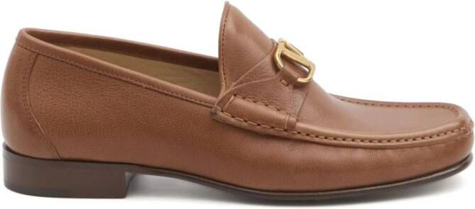 Valentino Garavani Bruin Leren Platte Schoenen VLogo Loafers Brown Heren