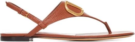 Valentino Garavani Bruin Leren Teenslippers Brown Dames