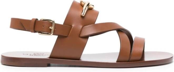 Valentino Garavani Bruine Leren Platte Sandalen met VLogo Gate Detail Brown Dames