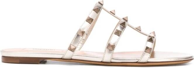 Valentino Garavani Bruine Leren Rockstud T-Strap Sandalen Brown Dames