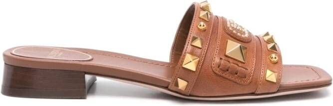 Valentino Garavani Bruine Leren Sandalen Lage Hak Brown Dames