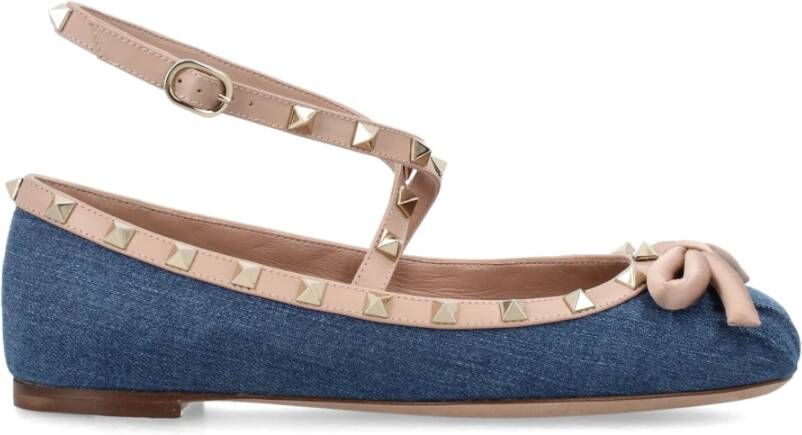 Valentino Garavani Denim Rockstud Ballerina Schoenen Blue Dames