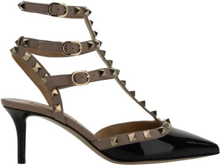 Valentino Garavani Geometrische Rockstud Kalbsleren Pumps met Enkelband Black Dames