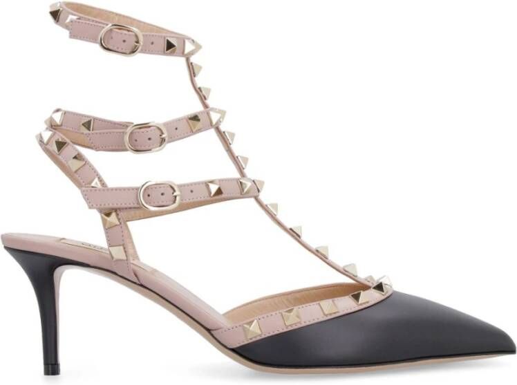 Valentino Garavani Gestudeerde leren slingback hakken Black Dames