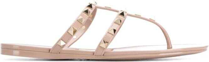 Valentino Garavani Goudkleurige Rockstud Platte Rubberen Sandalen Pink Dames