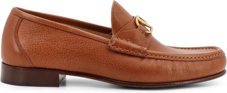 Valentino Garavani Iconische Vlogo Leren Loafer Made in Italy Brown Heren