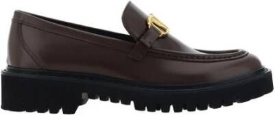 Valentino Garavani Kalfleren Loafers met Slipbestendige Zool Brown Dames