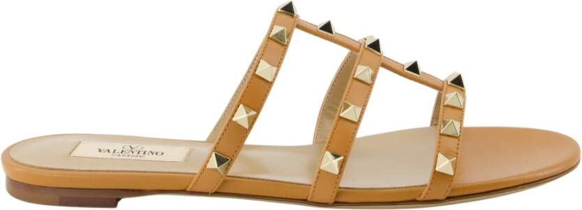 Valentino Garavani Kameel Leren Rockstud Sandalen Brown Dames