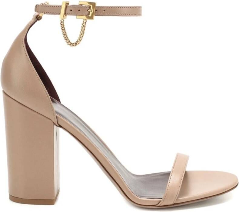 Valentino Garavani Ketting Leren Sandalen Ronde Neus Hak Beige Dames