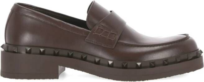 Valentino Garavani Klassieke Leren Loafer Schoen Brown Heren