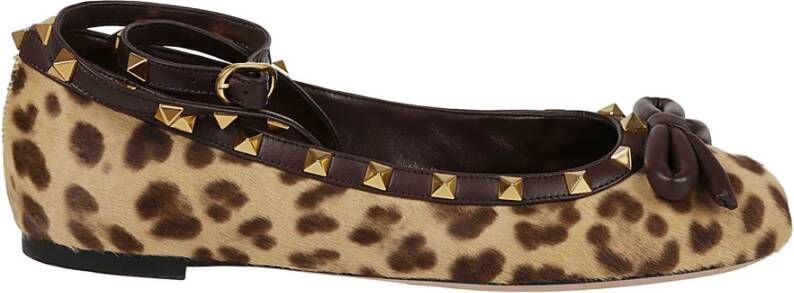 Valentino Garavani Leopard Fondant Ballerina Rockstud T. 05 Bruin Dames