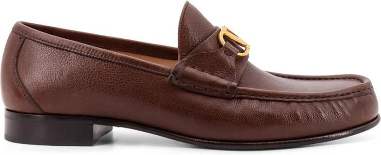 Valentino Garavani Leren Loafer met VLogo Handtekening Detail Brown Heren