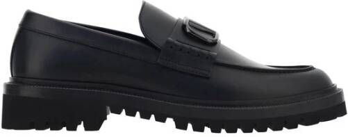 Valentino Garavani Leren Loafers met VLogo Plaque Black Heren