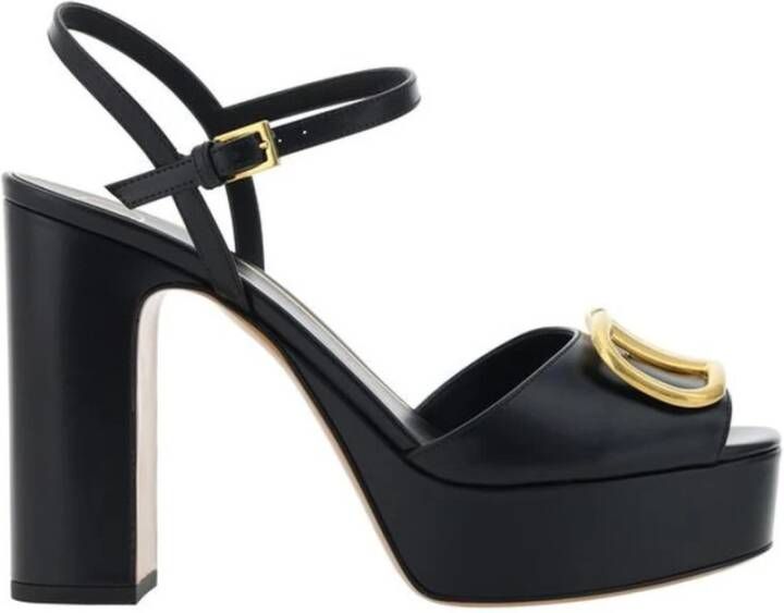 Valentino Garavani Leren Sandalen met Geometrische Hak en Gesp Black Dames